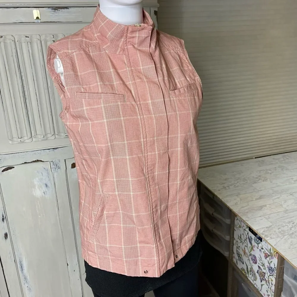 Christopher & Banks Red Cream Plaid Cotton Vest Size Small